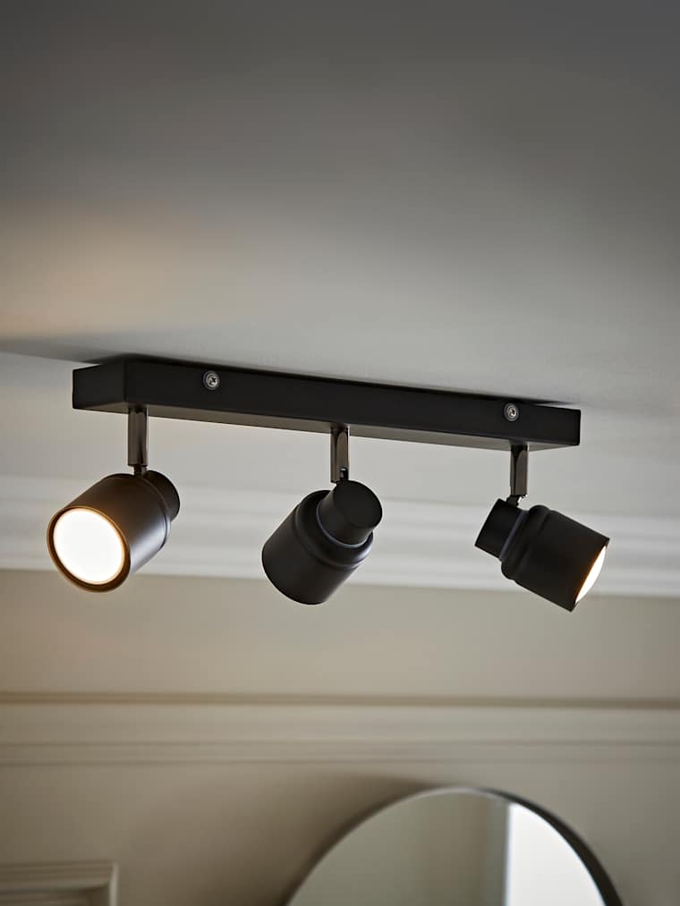 IP44 Matte Black 3-Way Bar Ceiling Spotlight