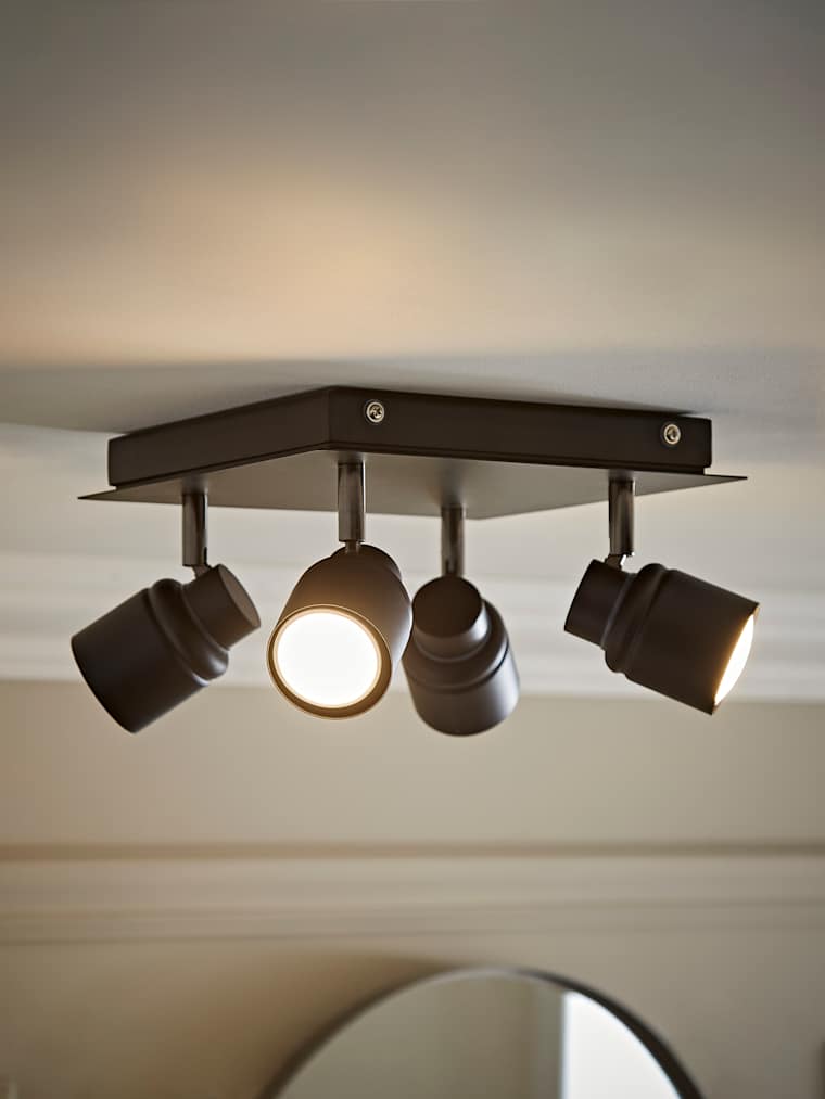 IP44 Matte Black 4-Way Square Ceiling Spotlight