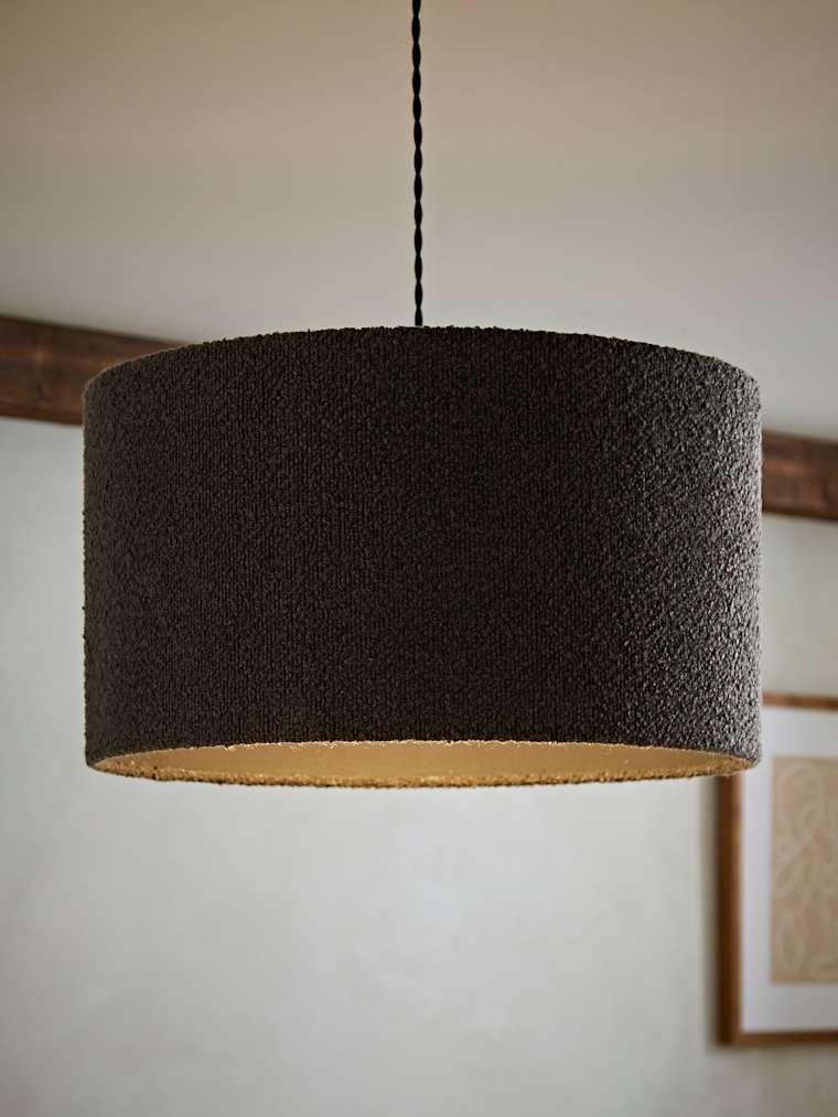Large Charcoal Boucle Drum Shade