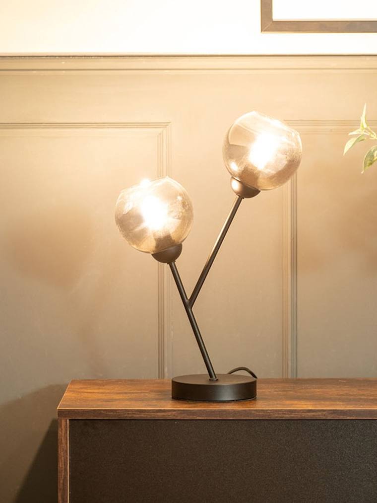 Black 2-Way Table Lamp with Smoked Glass Shades
