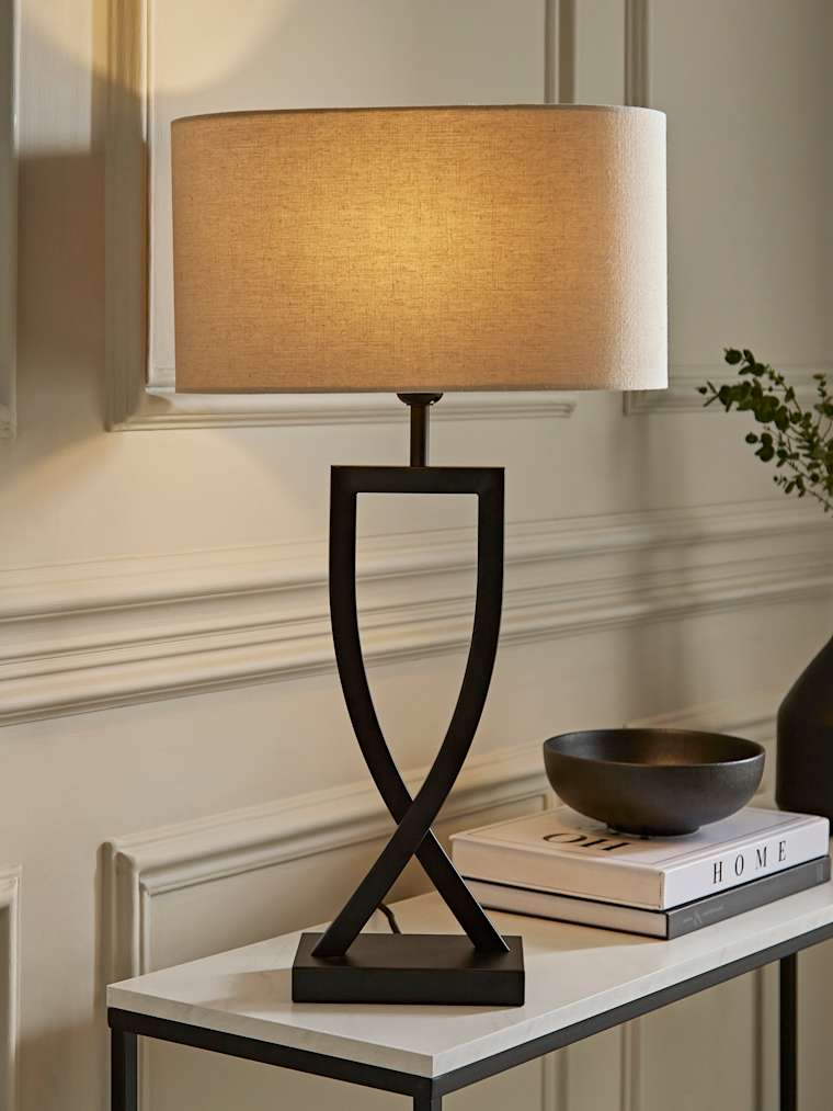 Black Table Lamp with Oatmeal Shade