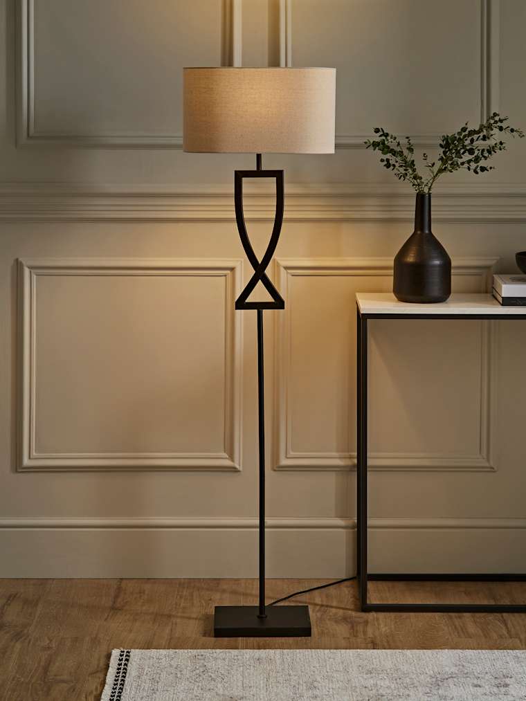 Black Floor Lamp with Oatmeal Shade