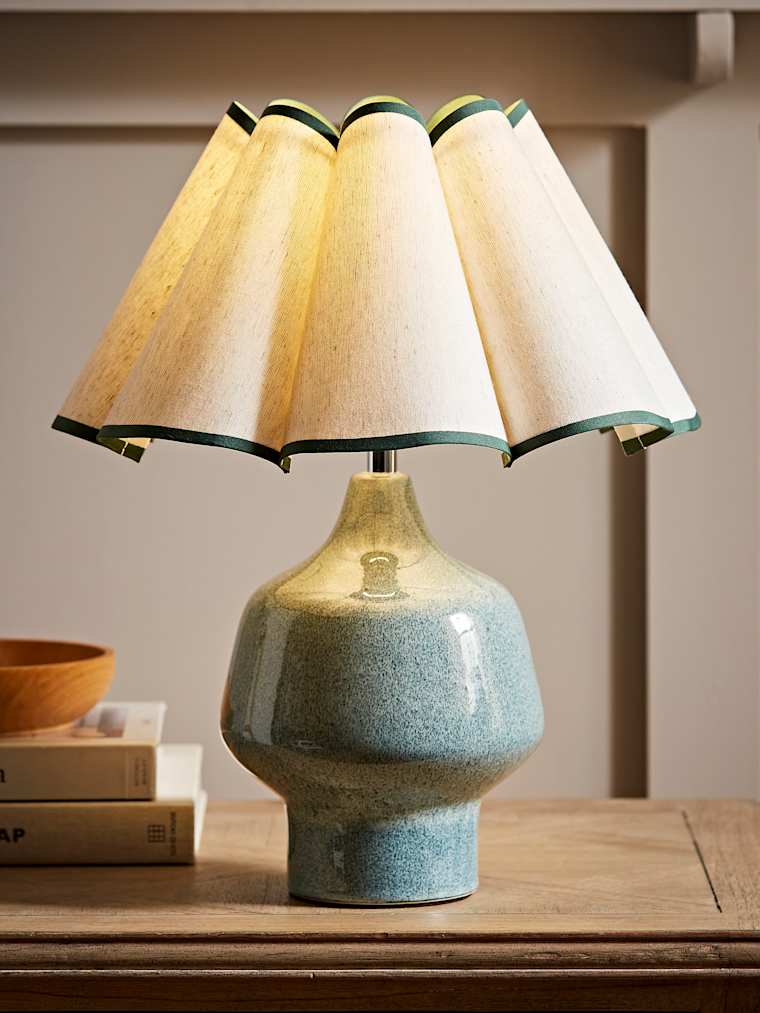 Speckle Glazed Green Table Lamp with Scalloped Shade