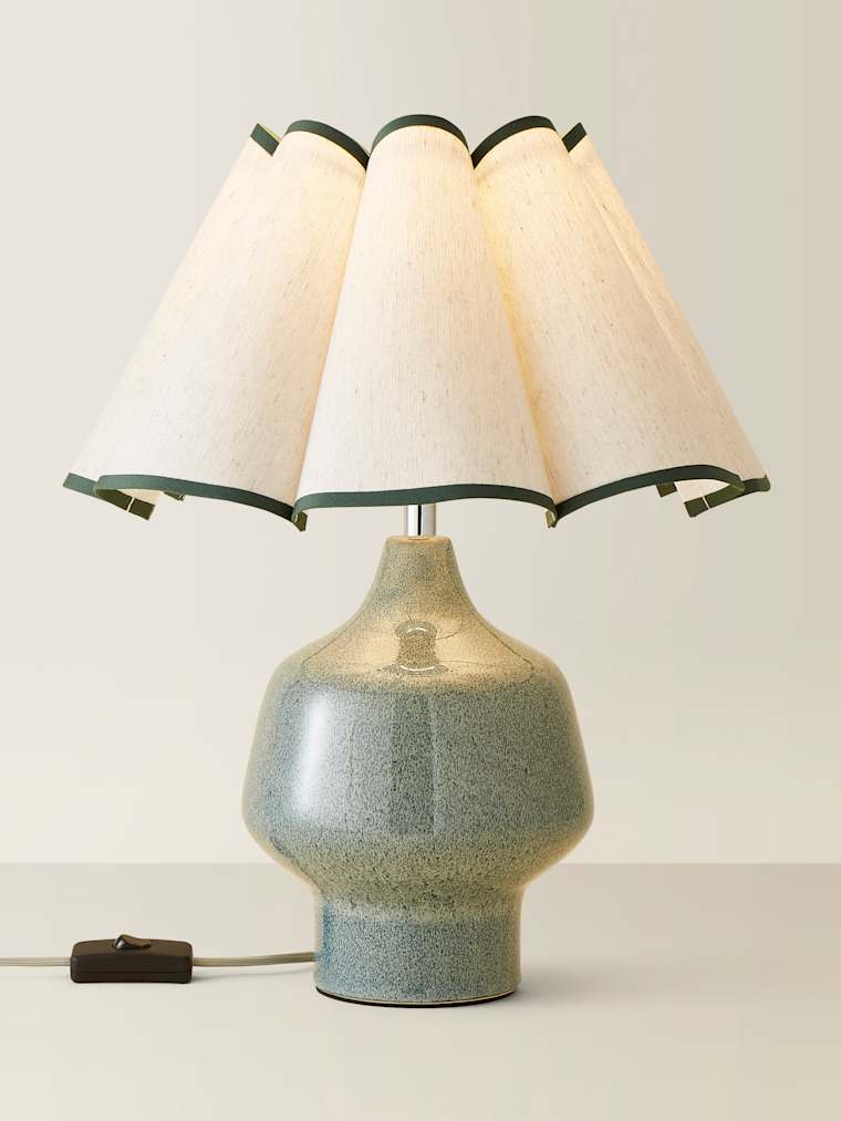 Speckle Glazed Green Table Lamp with Scalloped Shade