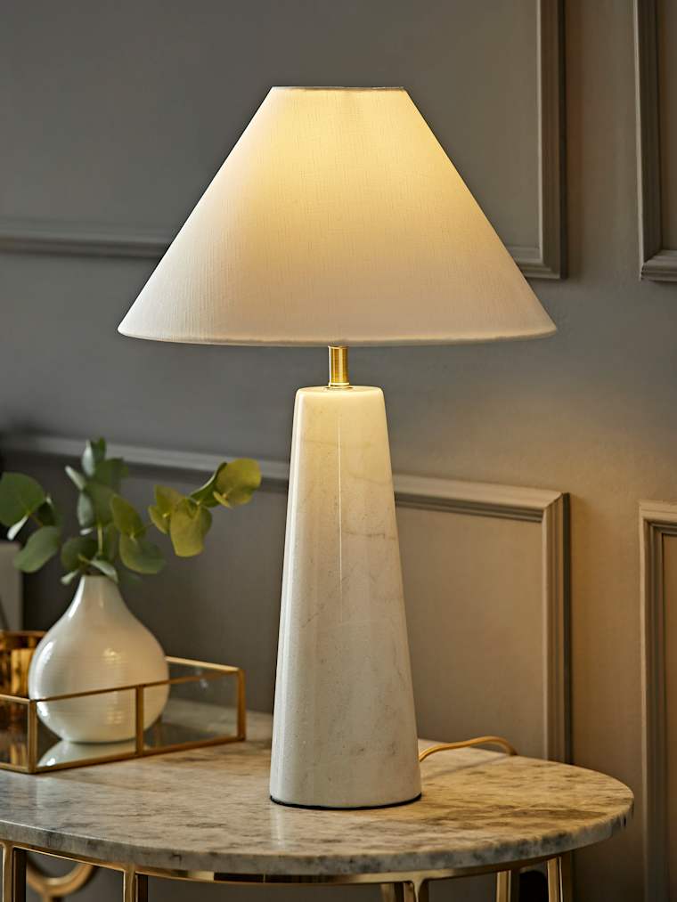 White Marble Table Lamp with Linen Shade