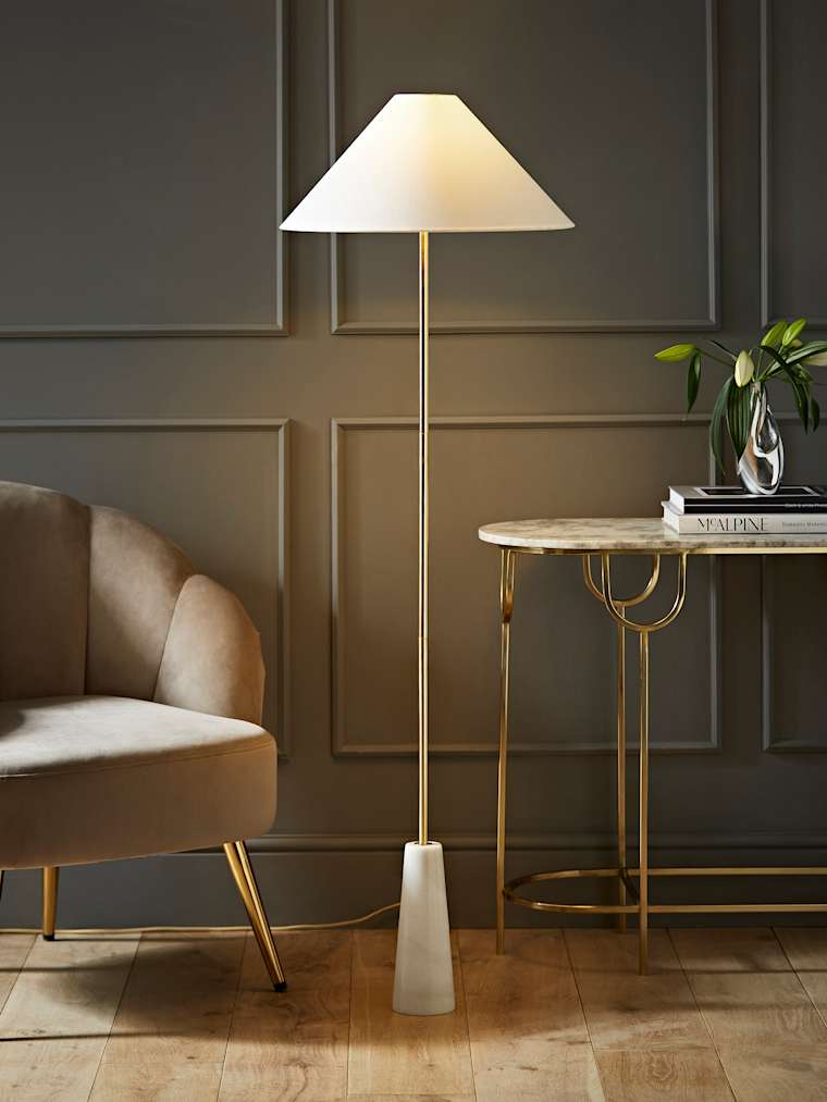 White Marble Floor Lamp with Linen Shade