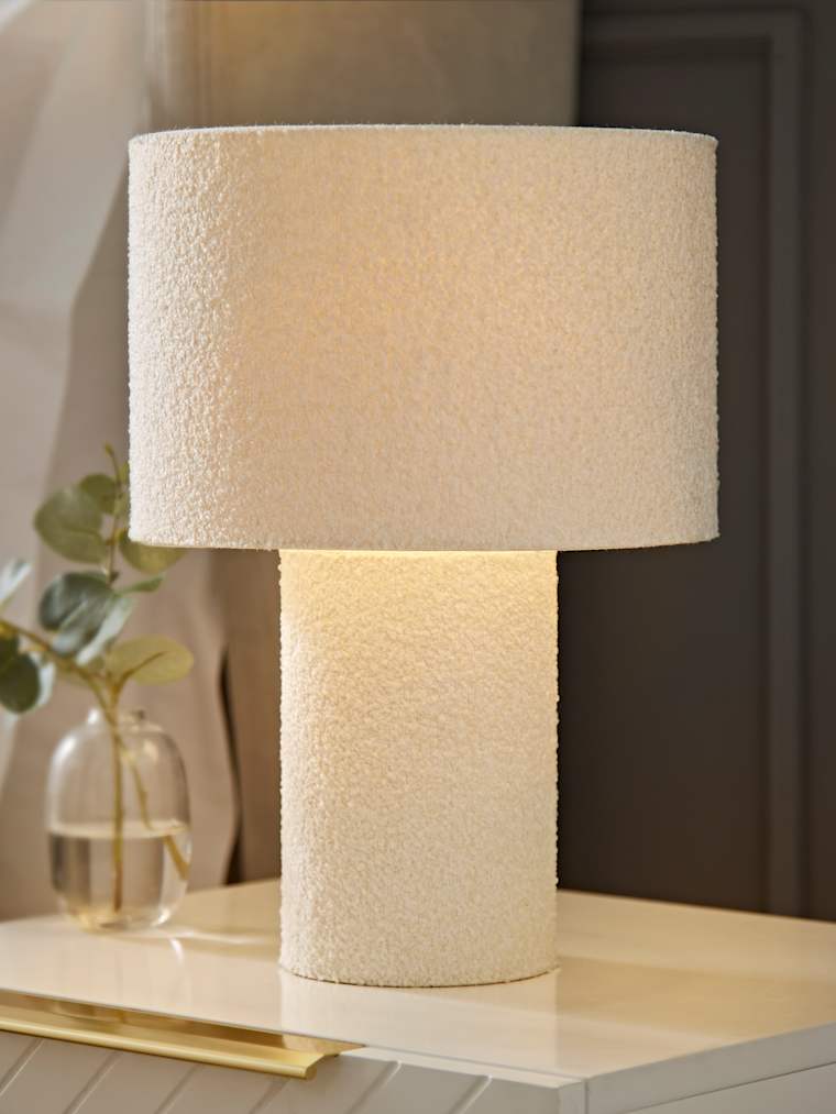 White Boucle Table Lamp with Boucle Shade