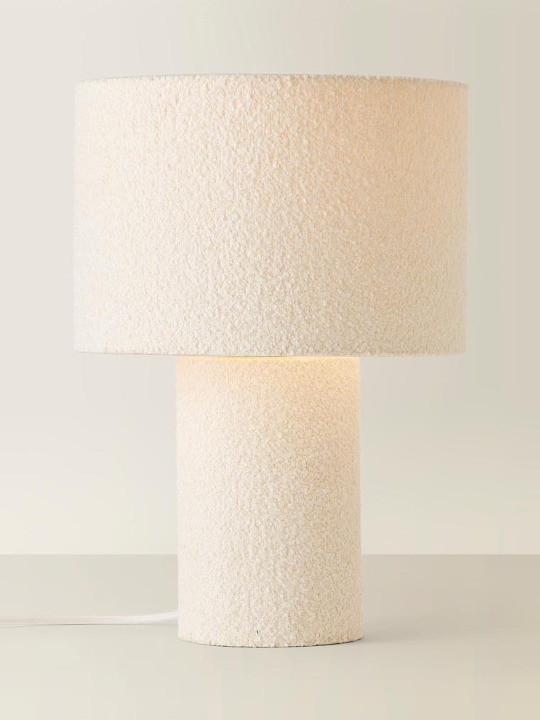 White Boucle Table Lamp with Boucle Shade