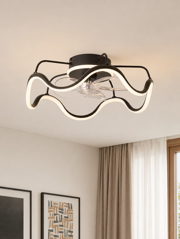 Matte Black Wave Integrated LED Ceiling Fan with Remote Control