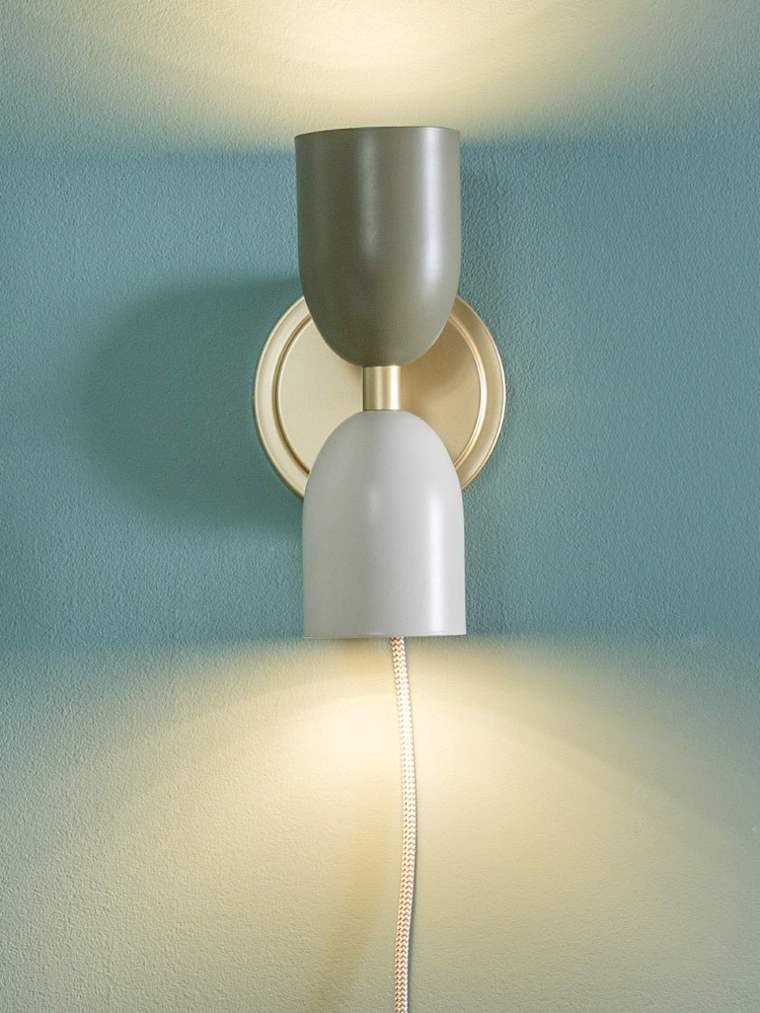 Plug-in Up/Down Wall Light with Khaki and Cream Shades