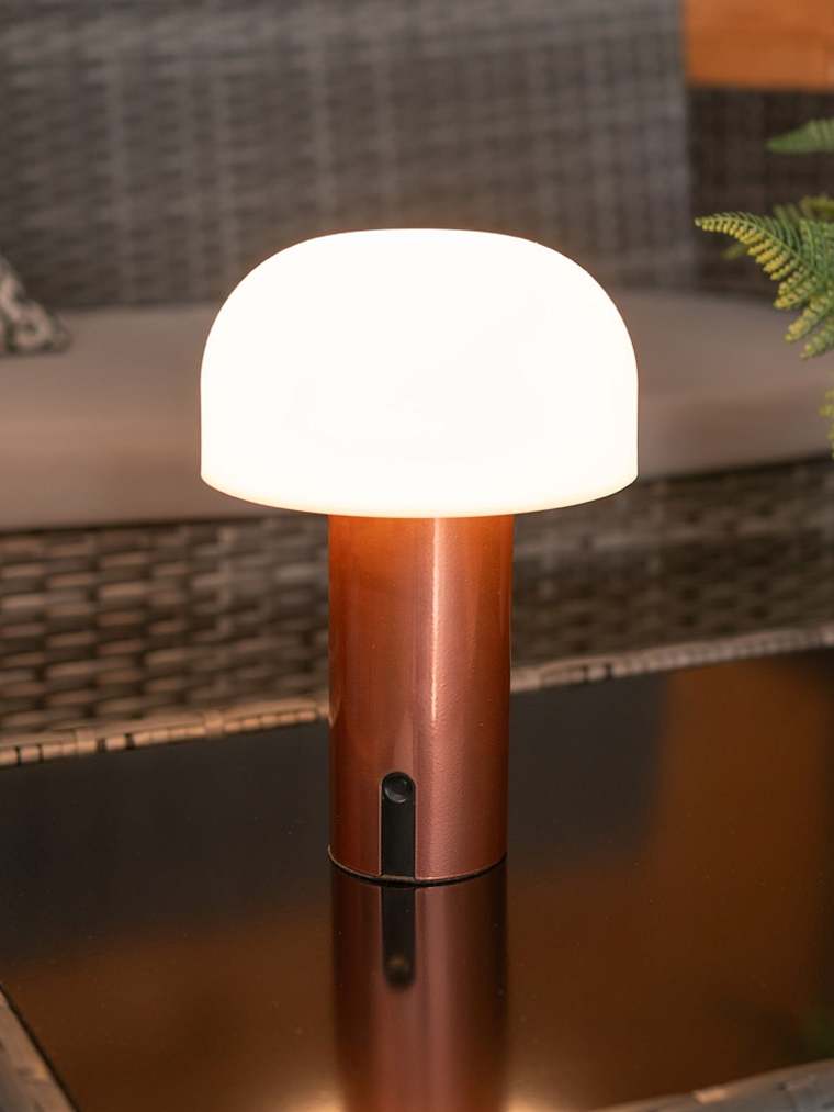 IP44 LED Rechargeable Mushroom Table Lamp in Copper
