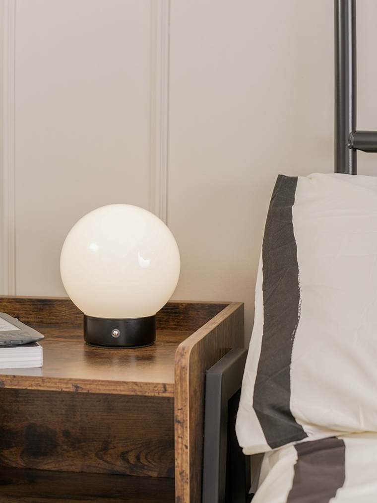 Black Rechargeable LED Table Lamp with White Globe Shade