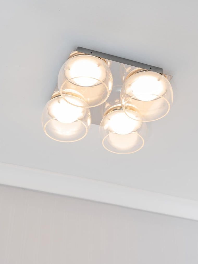 IP44 Chrome 4-Way Flush Ceiling Light with Clear Glass Shades