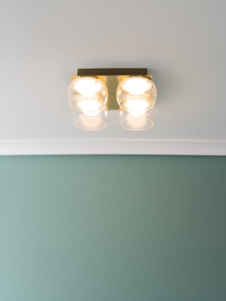 IP44 Gold 4-Way Flush Ceiling Light with Clear Glass Shades