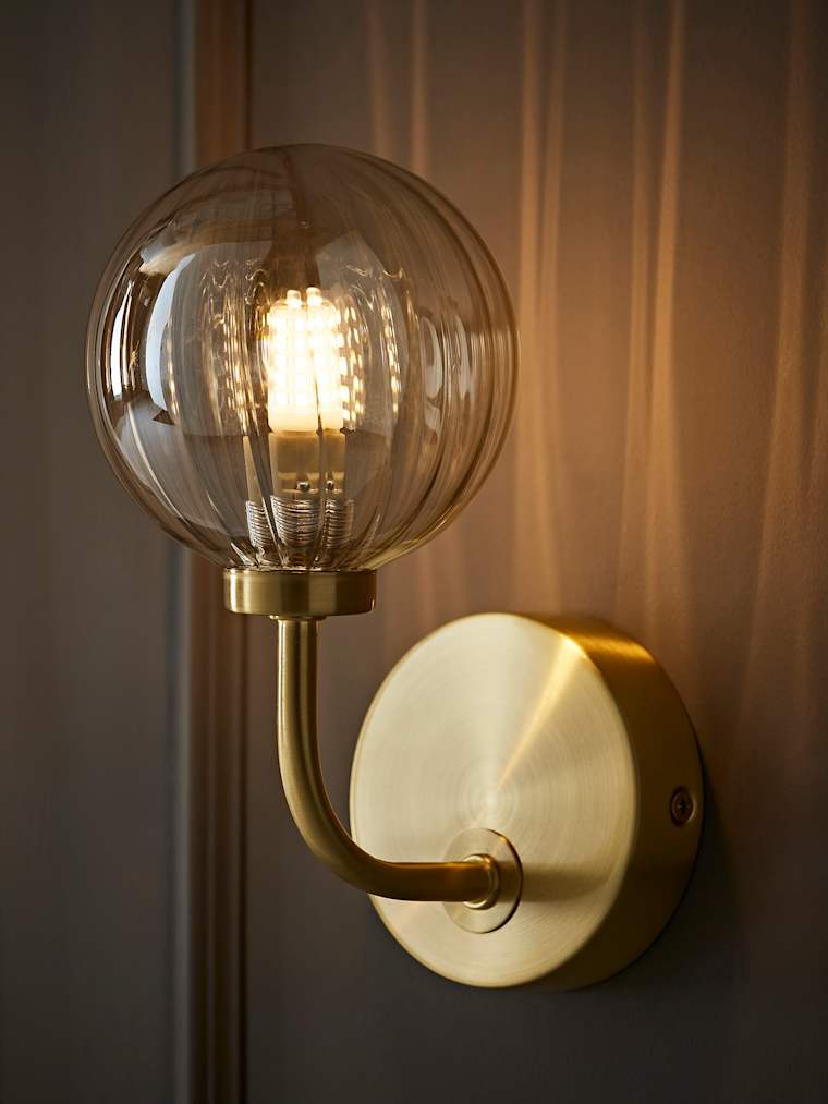 Brushed Gold and Ribbed Glass Shade Wall Light
