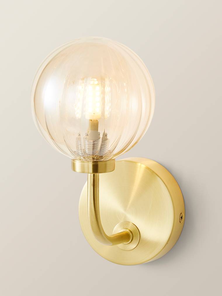 Brushed Gold and Ribbed Glass Shade Wall Light