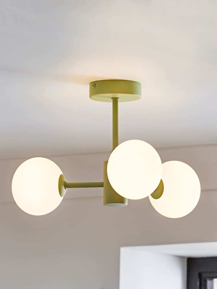 3 Arm Sage Green Flush Ceiling Light