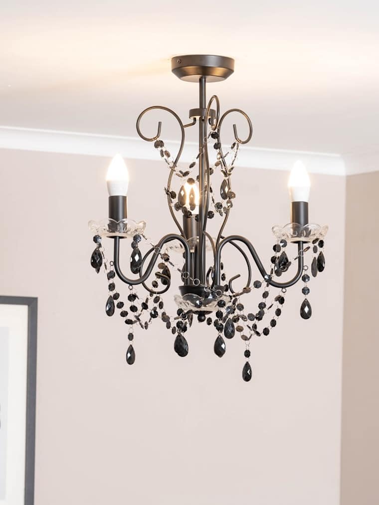 3-Way Black Crystal Effect Ceiling Chandelier