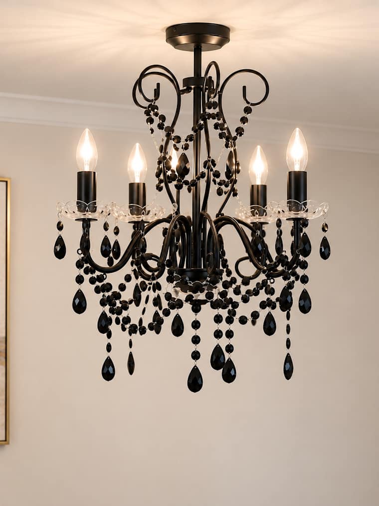 5-Way Black Crystal Effect Ceiling Chandelier
