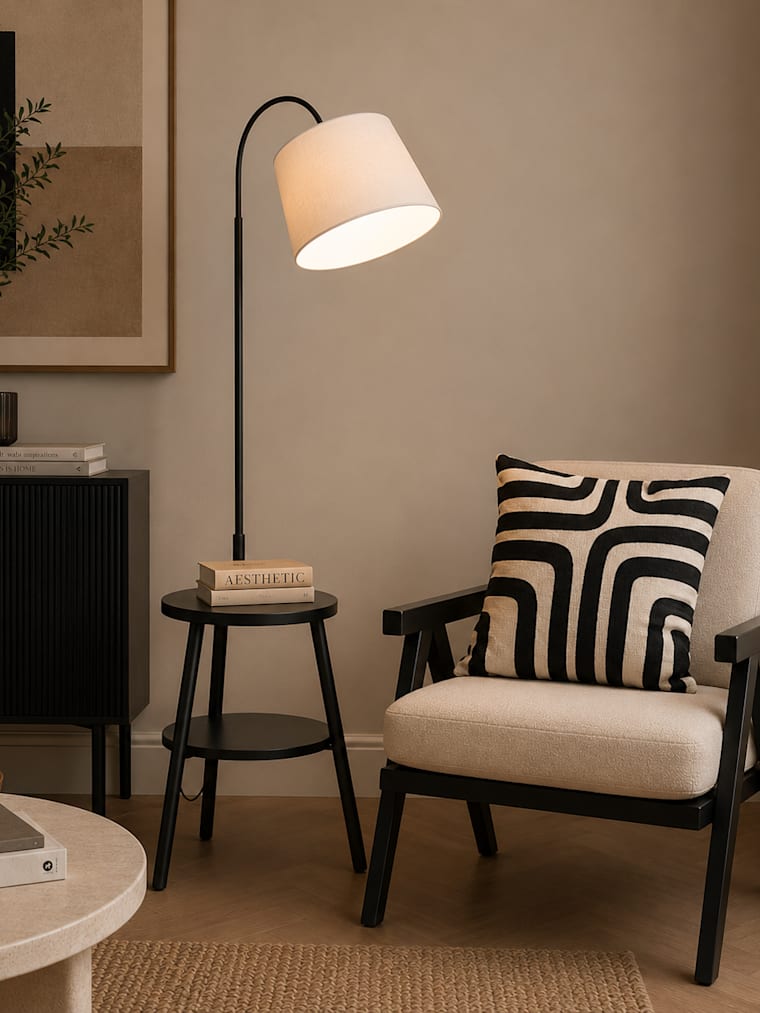 Dark Wood Shelved Floor Lamp