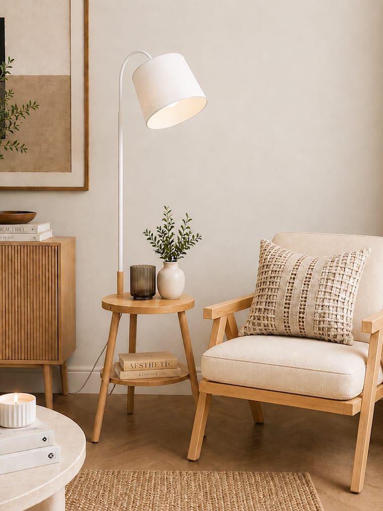 Light Wood Shelved Floor Lamp
