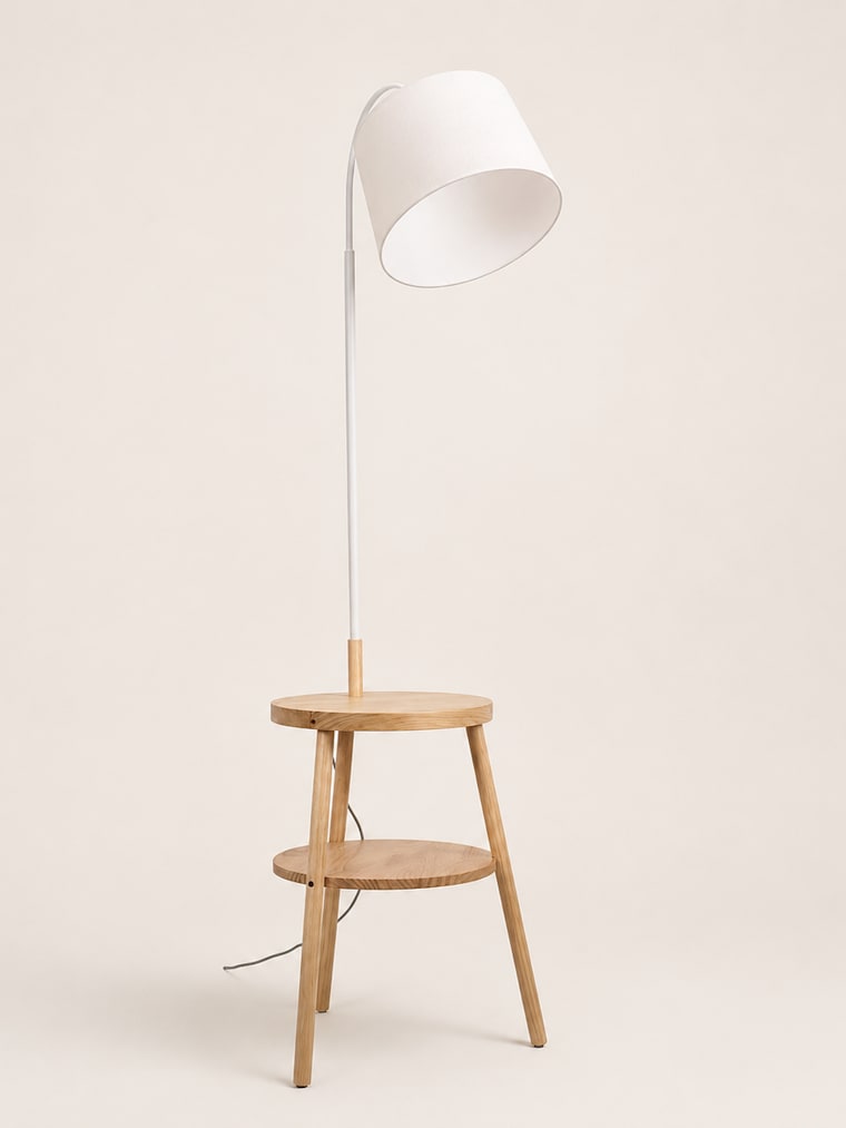 Light Wood Shelved Floor Lamp