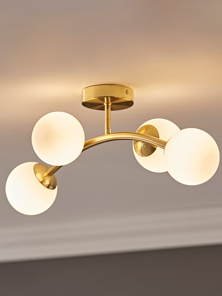 Brushed Gold 4 Arm Frosted Globe Ceiling Light