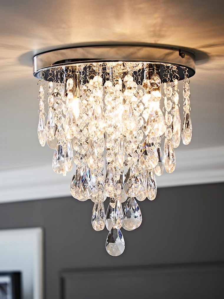 Polished Chrome 3 Light Droplet Flush Ceiling Light
