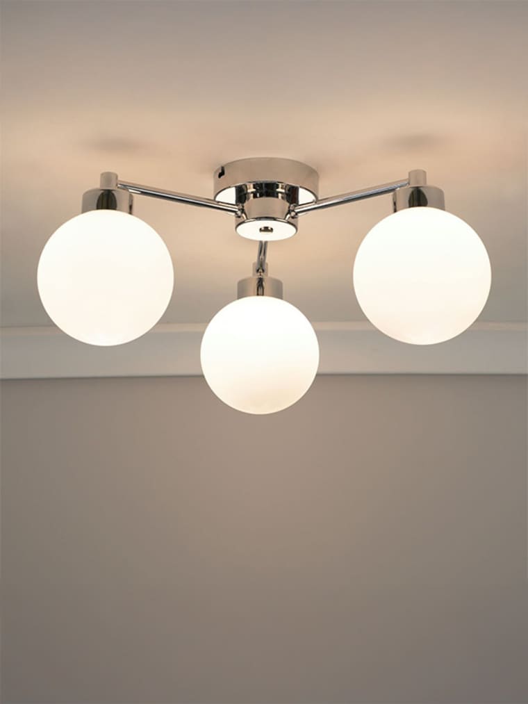 Polished Chrome 3 Arm Frosted Globe Ceiling Light