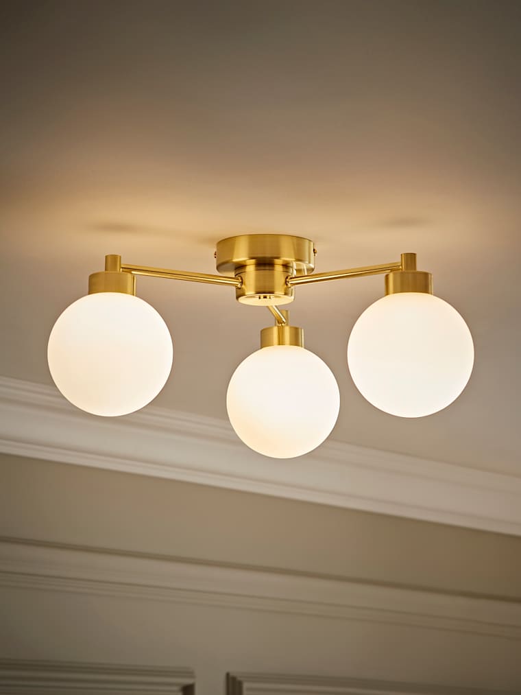 Brushed Gold 3 Arm Frosted Globe Ceiling Light