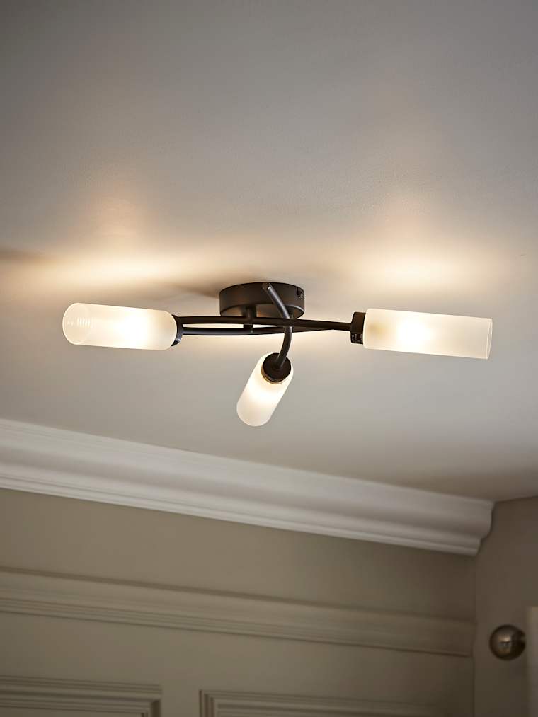 Black 3-Way Flush Ceiling Light with Frosted Glass