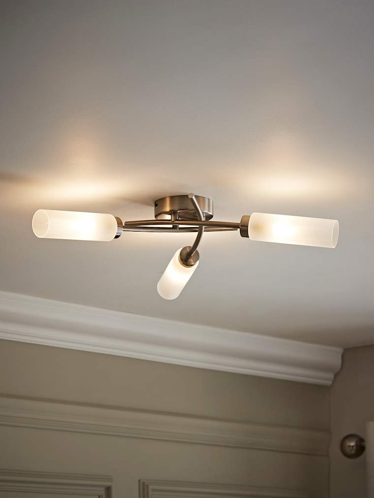 Brushed Chrome3-Way Flush Ceiling Light with Frosted Glass