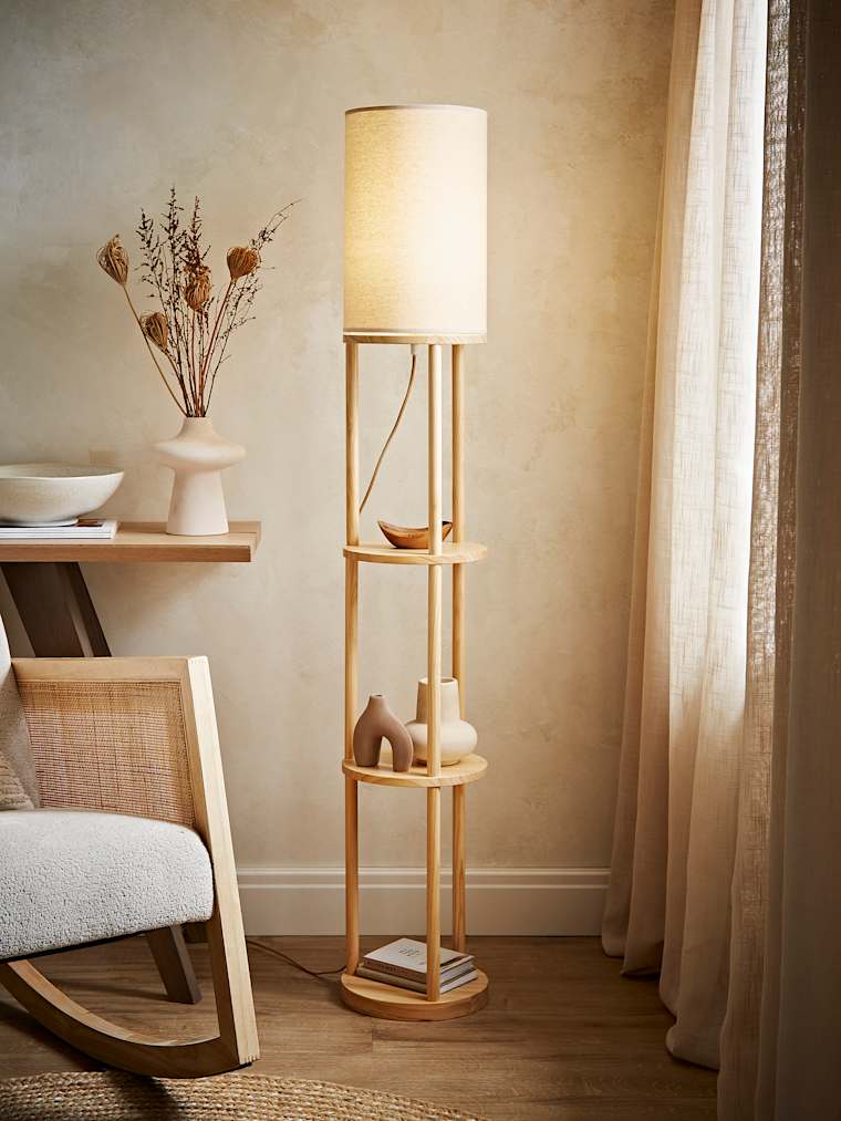 3 Tier Shelved Floor Lamp with Cream Shade
