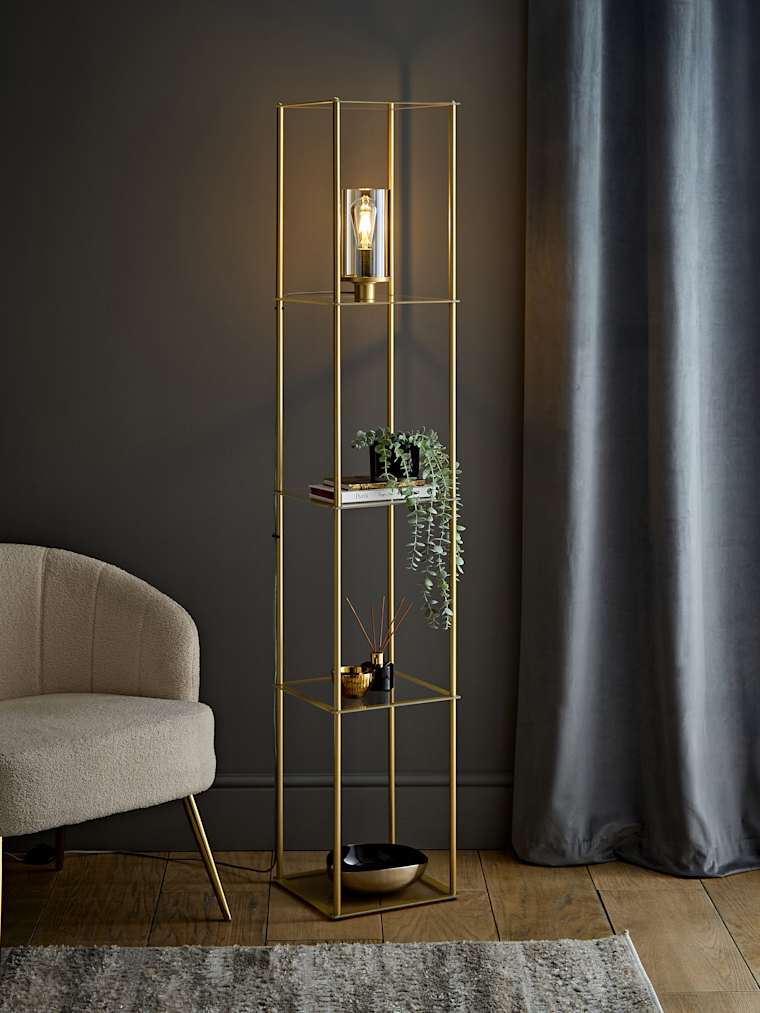 Gold Clear Glass Shelved Floor Lamp