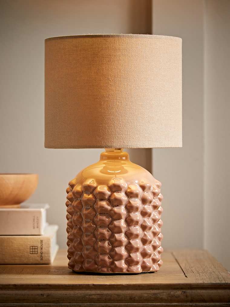 Pink Ceramic Table Lamp with Natural Shade