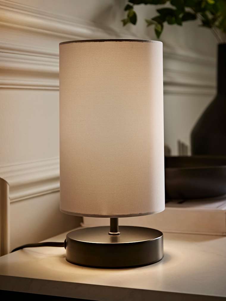 Matte Black Touch Table Lamp with Grey Shade