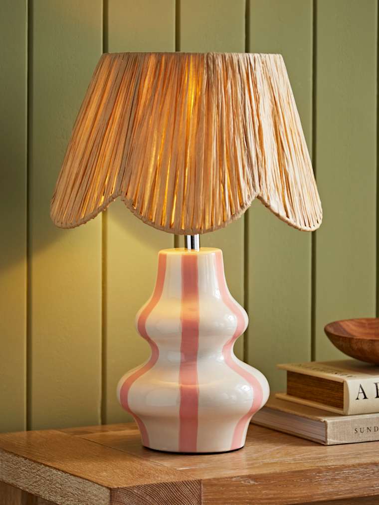 Blush Pink Striped Ceramic Table Lamp