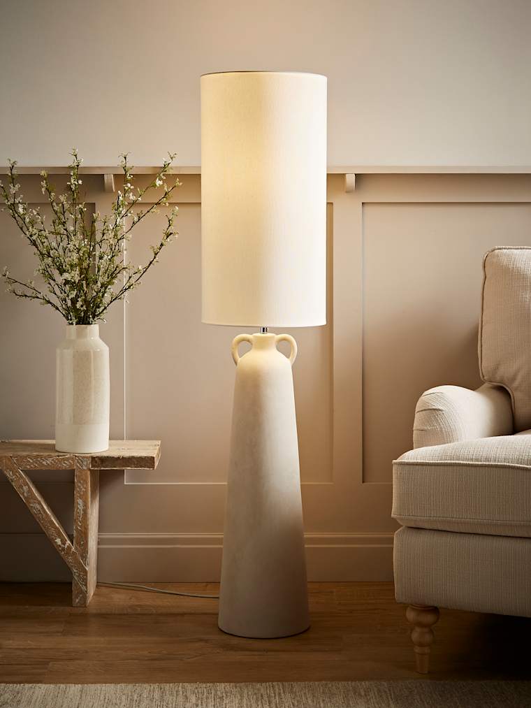 Ceramic Midi Floor Lamp with Cream Shade