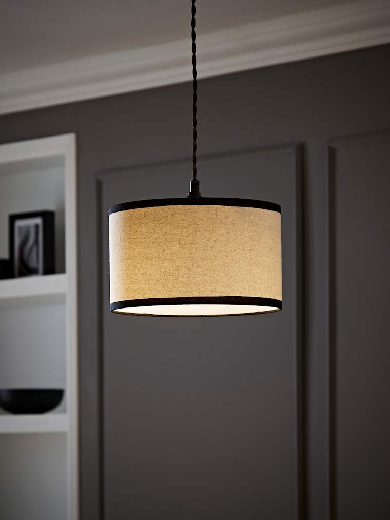Small Linen Drum Shade with Black Trim