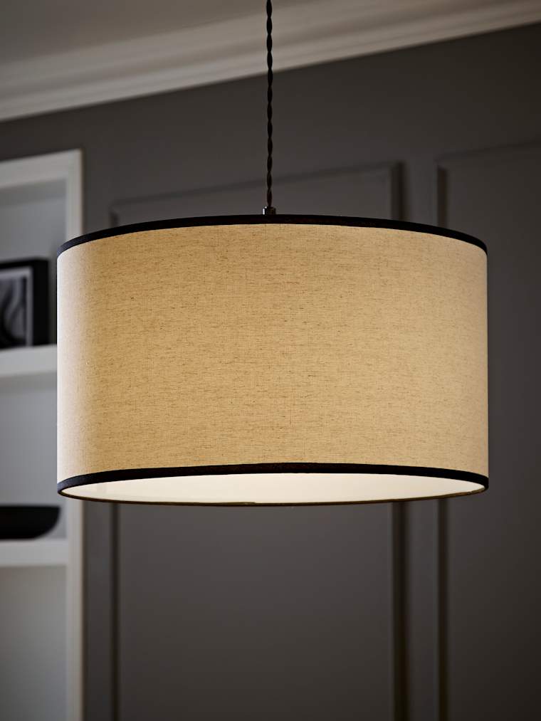 Large Linen Drum Shade with Black Trim