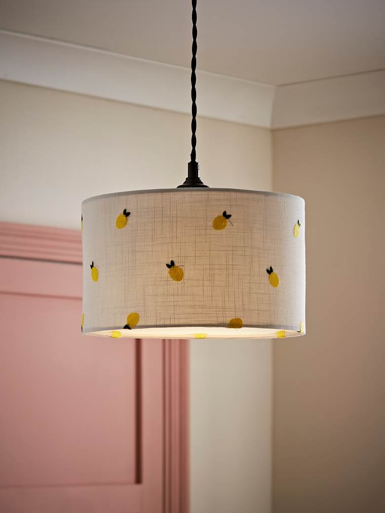 Small Drum Shade with Lemon Embroidery