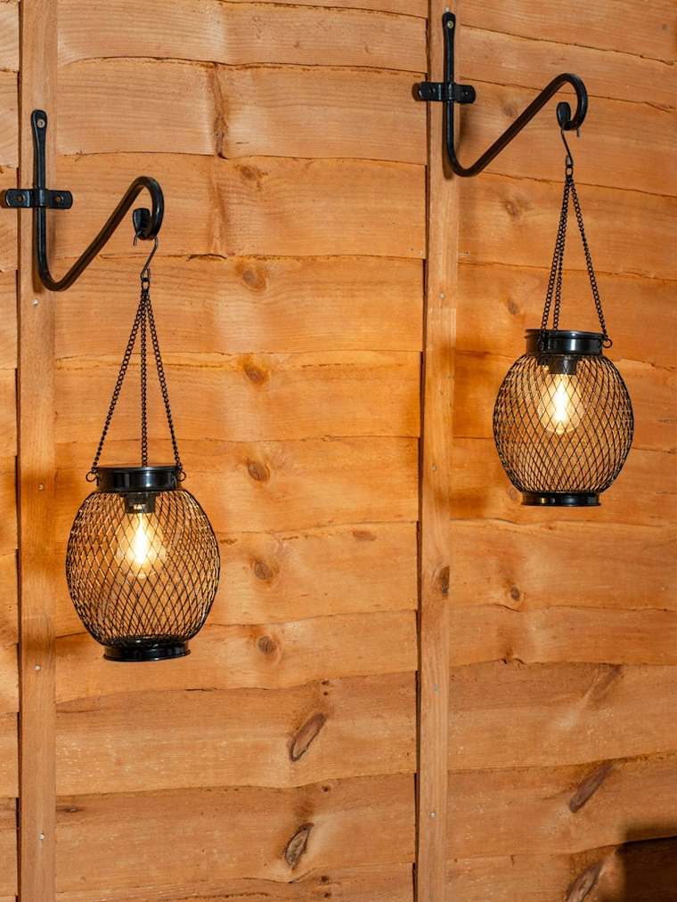 Pair of Solar Black Metal Lanterns