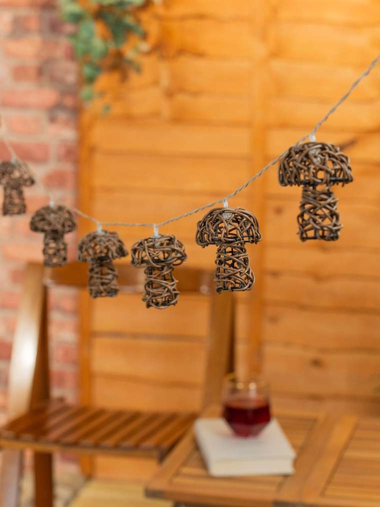 Outdoor Battery Powered Rattan Mushroom String Lights