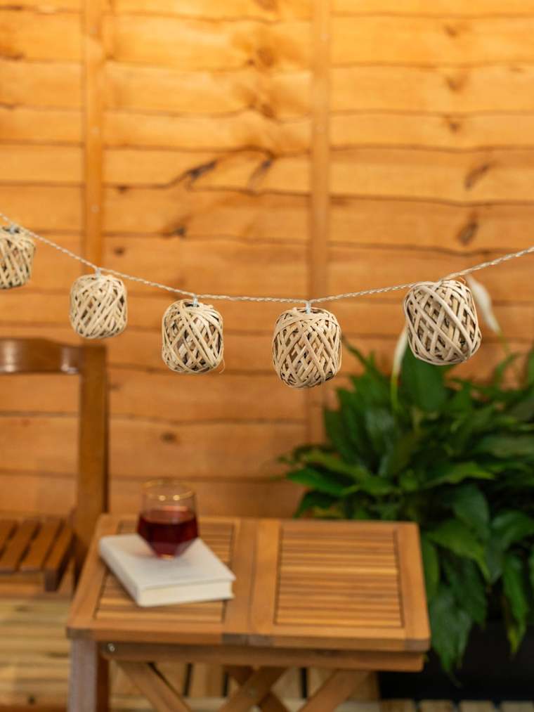 Outdoor Battery Powered Rattan Basket String Lights