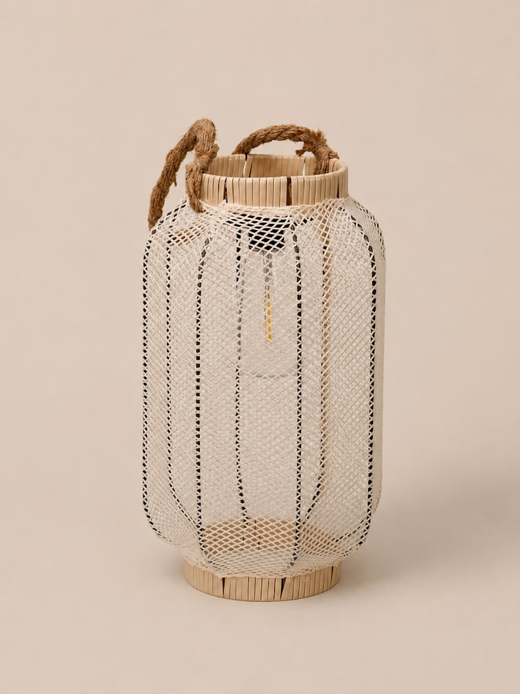 Solar Natural Colour Mesh Lantern with Rope Handle