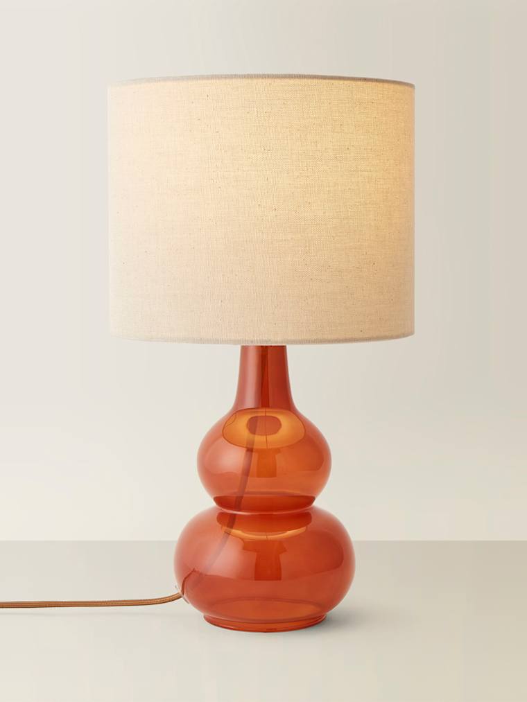 Burnt Orange Bubble Glass Table Lamp with Linen Shade