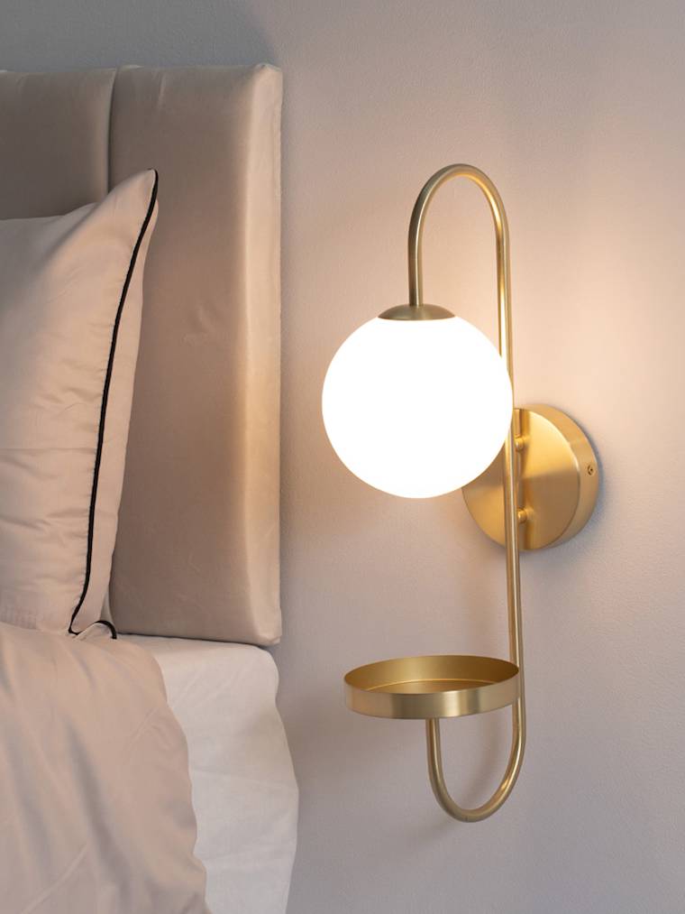 Brushed Gold Wall Light with Integrated Shelf
