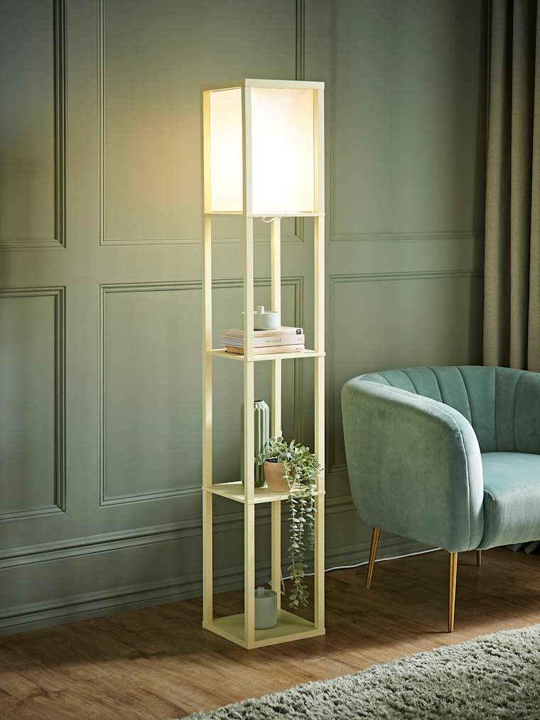 Yellow Shelving Floor Lamp with Fabric Shade