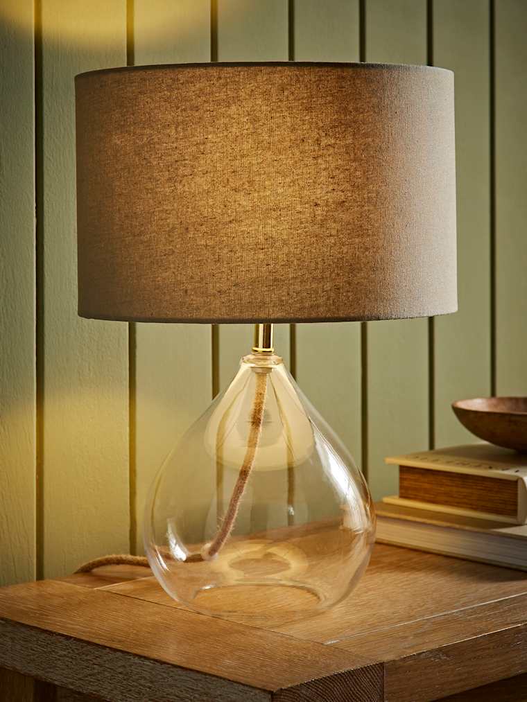 Glass Table Lamp with Linen Shade