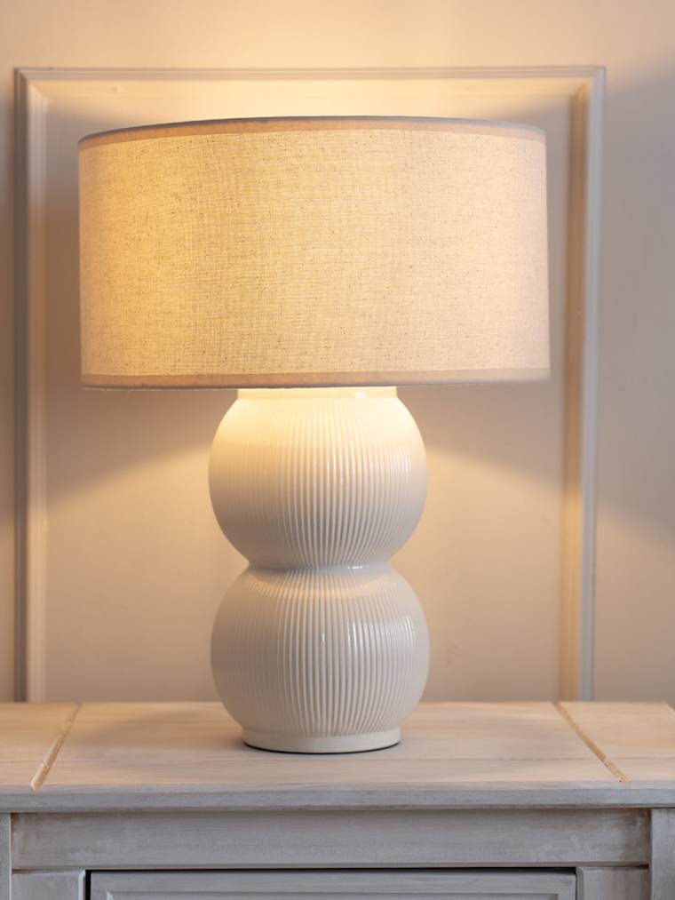 Cream Stacked Ribbed Table Lamp